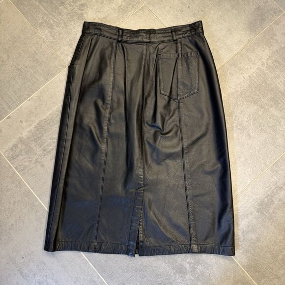 Calliope Leather Works Black Leather Skirt Women’s Size 10 A-Line Pockets Lined - Picture 7 of 9